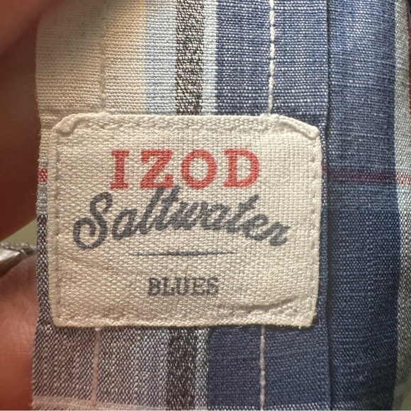 Men’s Izod Saltwater Relaxed Classics‎ Short Sleeve Blue Plaid Button Down - Picture 4 of 6